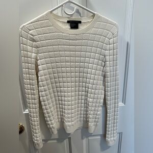 Armani Exchange White Crew Neck Sweater with Textured Pattern